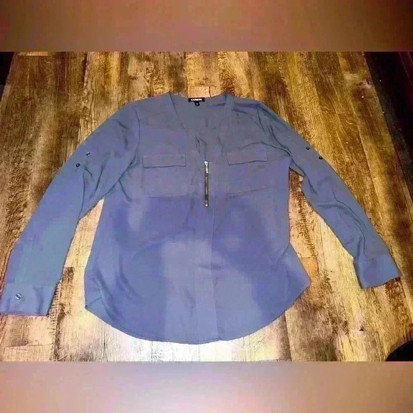 Express women’s long sleeve dark grey polyester half-zip dress shirt - Picture 1 of 5